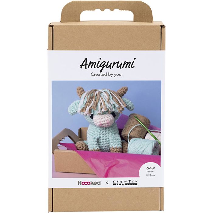 Kit de manualidades Amigurumi, Vaca, beige, mint, 1 paquete