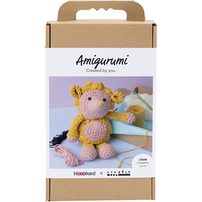 Kit de manualidades Amigurumi, Erizo, rosa claro, amarillo cálido, 1 paquete
