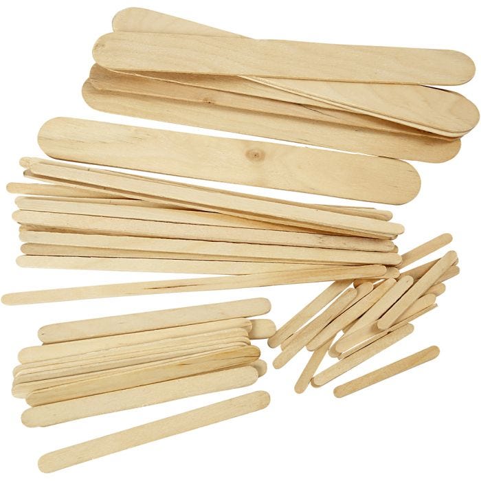 Palos de helado, L. 5,5+11,5+19+20 cm, A: 6+10+25 mm, natural, 4250 ud/ 1 paquete