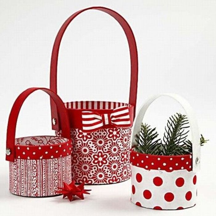 Decorated Papier-Mâché Mini Baskets