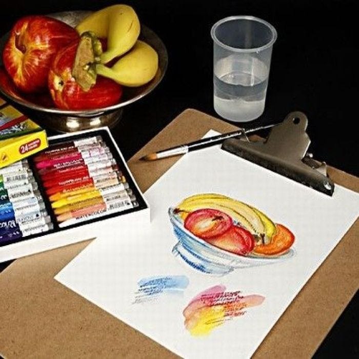 Watercolour and Water-Soluble Crayons