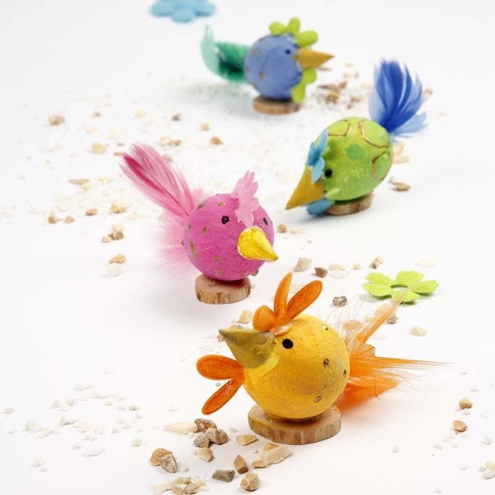 Painted Cotton Egg Chicks with Feathers and Felt Flower Cockscomb