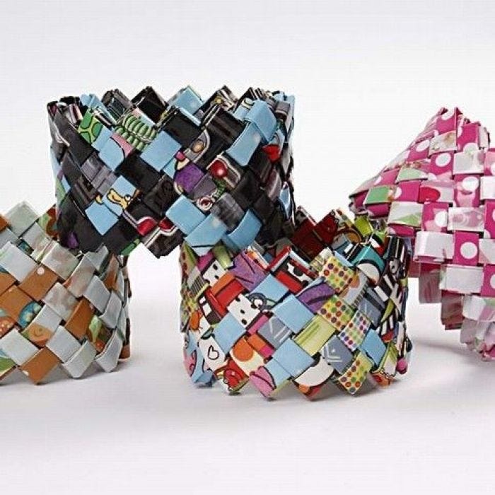 A Woven Bracelet from Wrapping Paper