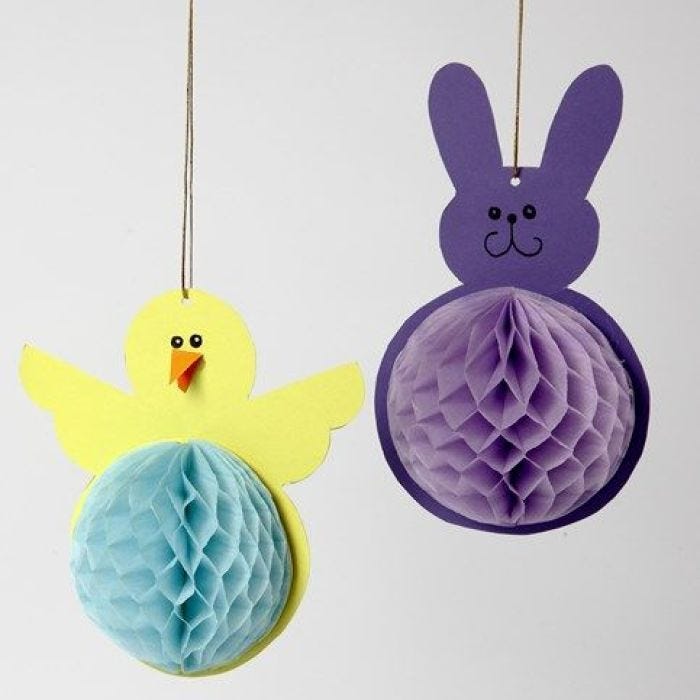 Pollito y conejo de pascua de cartulina y papel panal