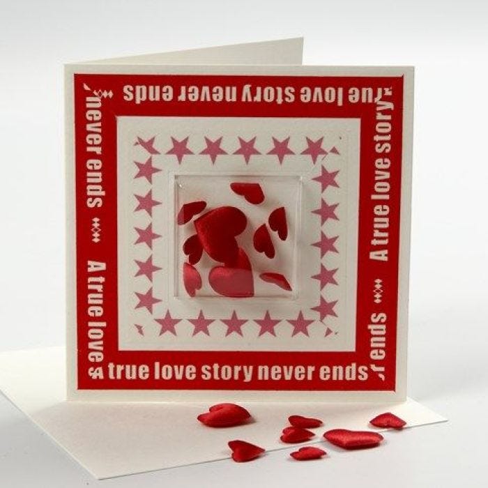 Postal shaker de San Valentín con corazones satinados
