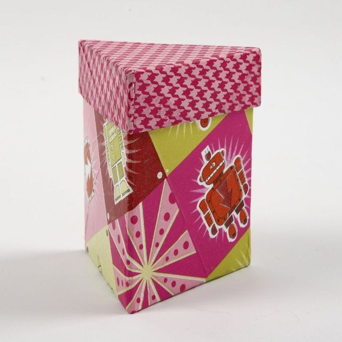 A decoupaged triangular Box with a Lid