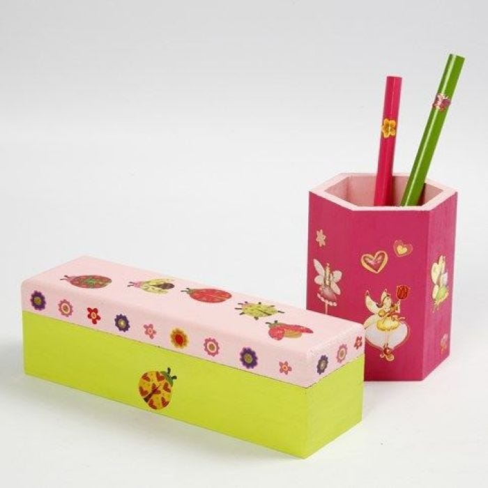 Painted wooden Items decorated with Stickers