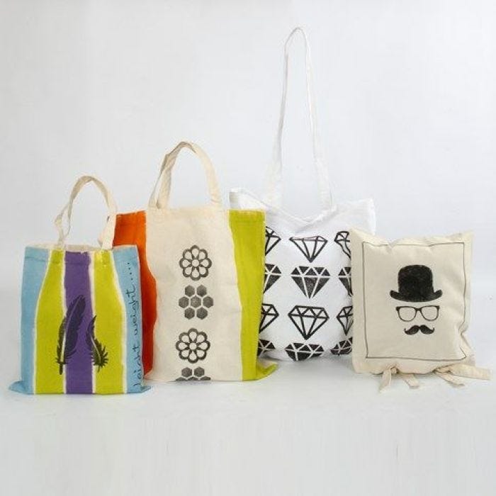 Shopping Bags with coloured Stripes and Graphics