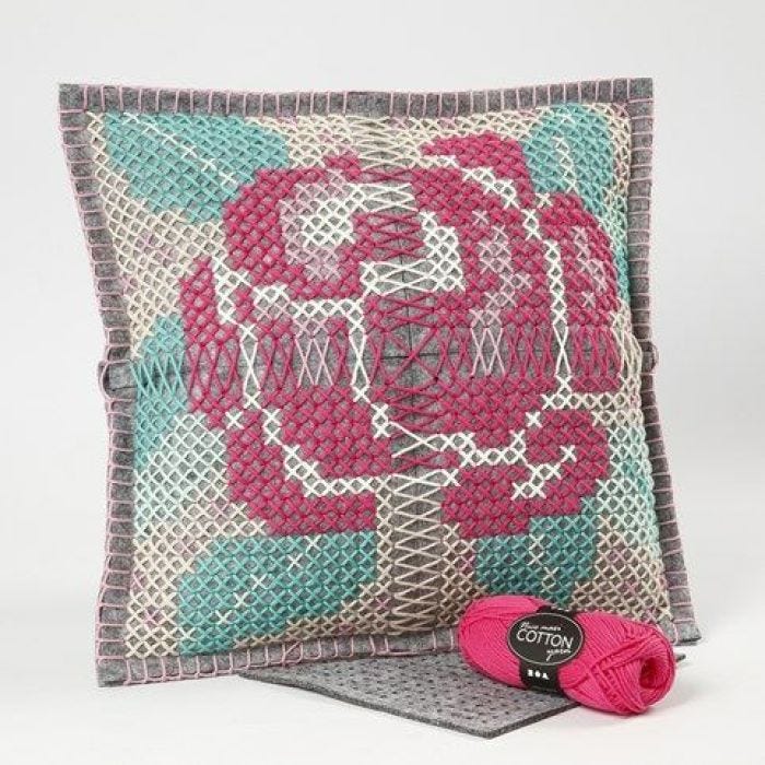 A Cushion with a Cross-Stitch Rose