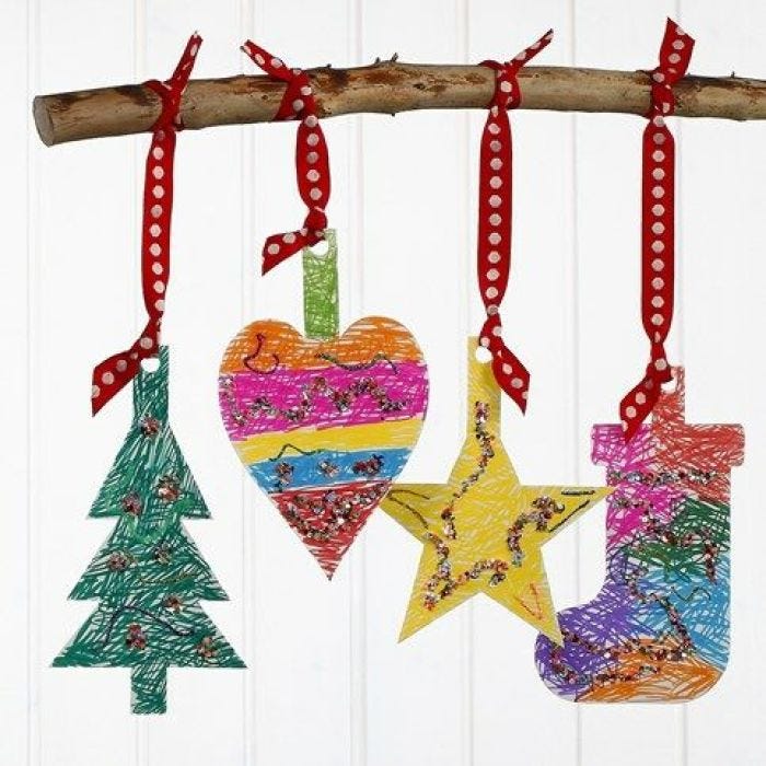 Card Christmas Hanging Decorations with Markers & Sequins