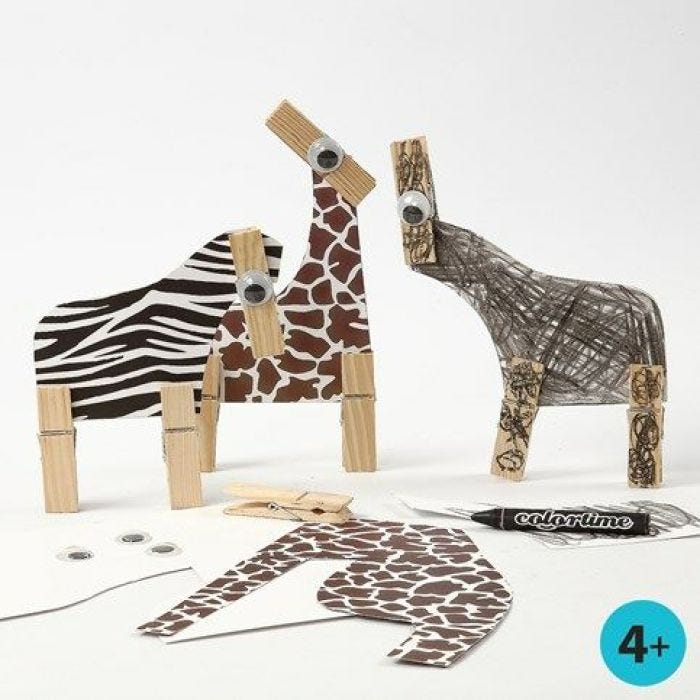 Wild Animals made from Card with Animal Fur Print and wooden Pegs