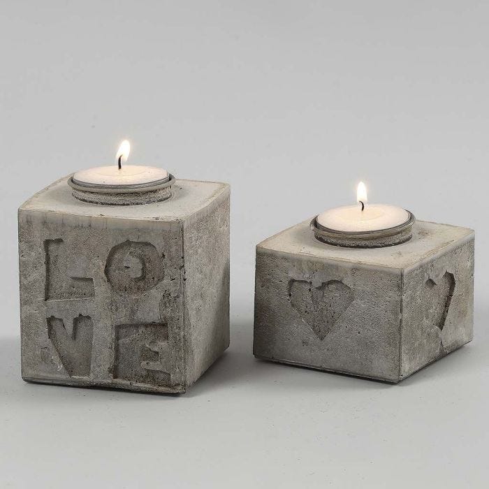 Porta velas de hormigón para manualidades con formas en relieve