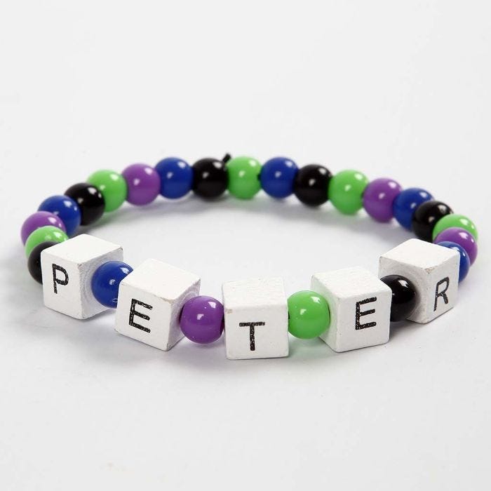 Pulsera elástica con cuentas de madera con letras