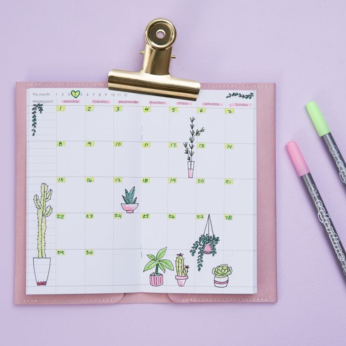 Una decoración semanal de calendario para Bullet journal y planificador