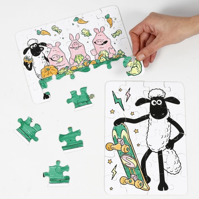 Un puzzle de La oveja Shaun decorado con rotuladores