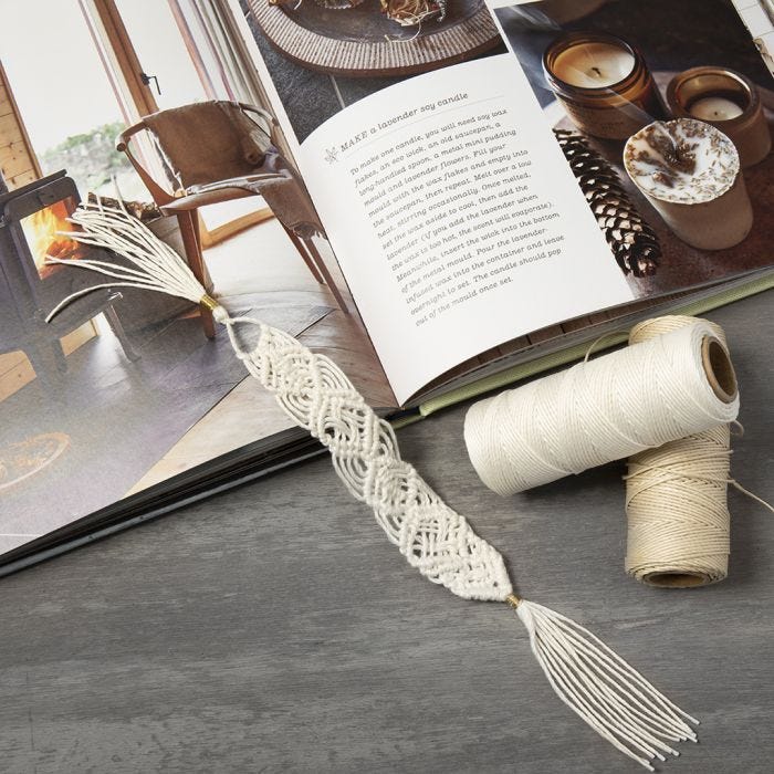 A braided book mark made from bamboo cord