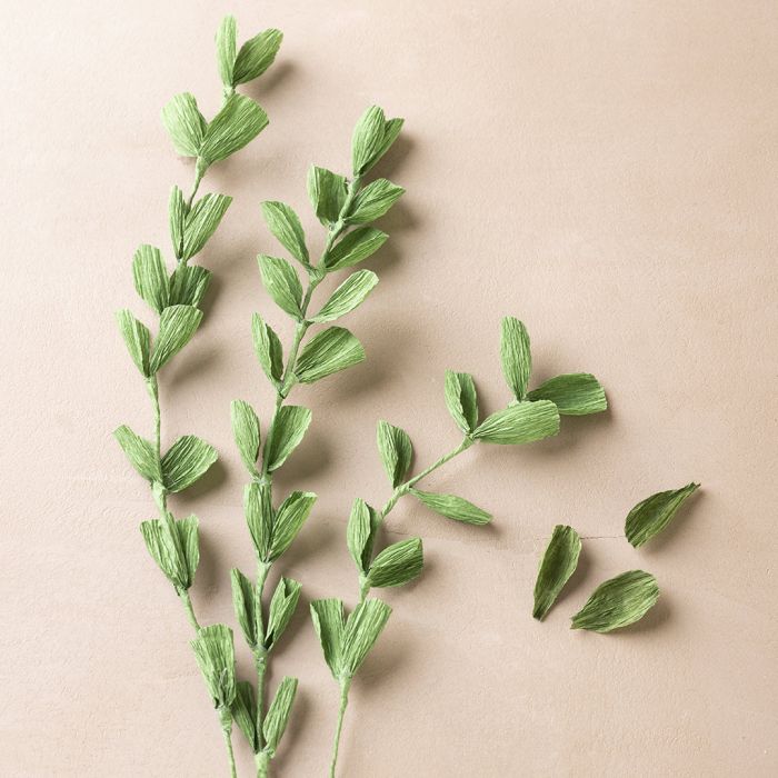 Ramas con hojas pequeñas de papel crespón