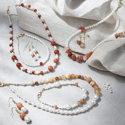 Set de joyería con cuentas de ágata y perlas de cera