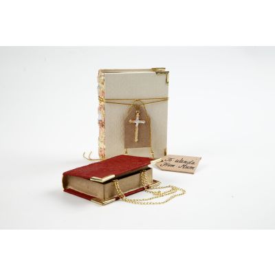 Papier-mâché books covered with handmade paper