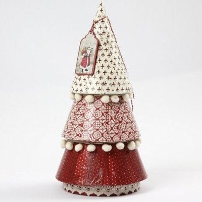 Árbol de navidad de papel maché con decoupage