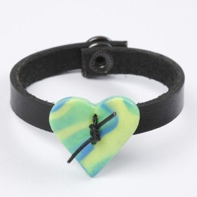 A Leather Bracelet with a FIMO Jewellery Clay Heart
