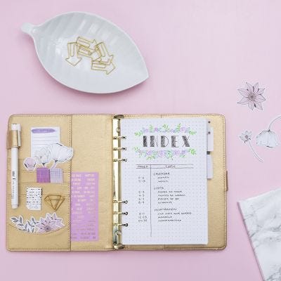 Una página de inicio para un bullet journal y planificador.