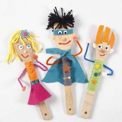 Puppets for puppet theatre made from bamboo kitchen utensils