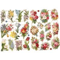 Cromos Vintage, flores de primavera, 16,5x23,5 cm, 2 hoja/ 1 paquete