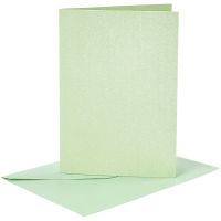 Postales y sobres, medida tarjeta 10,5x15 cm, medida sobre 11,5x16,5 cm, perlado, 120+210 gr, verde claro, 4 set/ 1 paquete