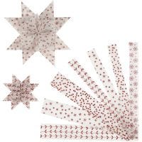 Tiras de papel para estrellas, L. 44+78 cm, dia 6,5+11,5 cm, A: 15+25 mm, rojo, blanco, 48 tiras/ 1 paquete