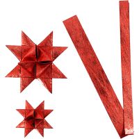 Tiras de estrellas de papel, L. 44+78 cm, dia 6,5+11,5 cm, A: 15+25 mm, rojo, 32 tiras/ 1 paquete
