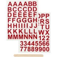 Pegatinas "Rub-on", Letras y números, A: 17 mm, 12,2x15,3 cm, rojo, 1 paquete