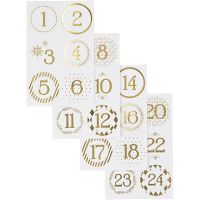 Números del calendario de Adviento, dia 40 mm, 9x14 cm, dorado, blanco, 4 hoja/ 1 paquete
