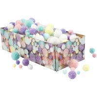 Pompones, dia 15-40 mm, purpurina, colores pastel, 400 gr/ 1 paquete