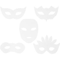 Máscaras de carnaval, A: 8,5-19 cm, A: 15-20,5 cm, 230 gr, blanco, 16 ud/ 1 paquete