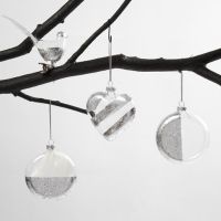A Glass Bird, Heart and Bauble with Silver Imitation Metal Leaf