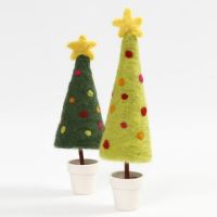 A Needle Felted Christmas Tree with a Star on a Stand in a Pot