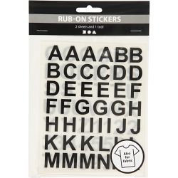 Pegatinas "Rub-on", Letras y números, A: 17 mm, hoja 12,2x15,3 cm, negro, 2 hoja/ 1 paquete