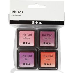 Almohadilla de tinta, A: 2 cm, medidas 3,5x3,5 cm, melocotón, rosa, rosa claro, rosado oscuro, 4 ud/ 1 paquete